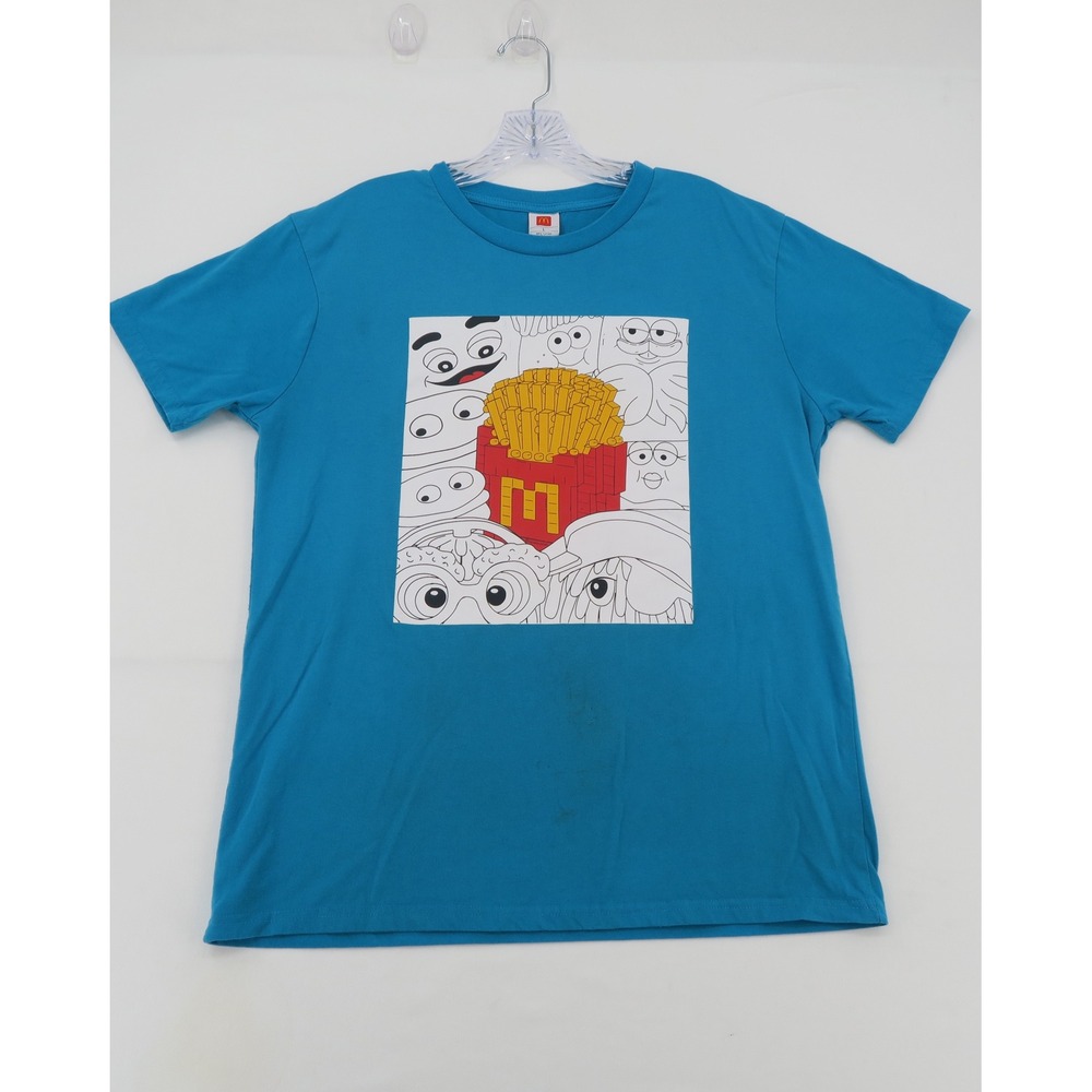 McDonalds Nanoblock French Fries Graphic T-Shirt Blue Mens Large Short Sleeve